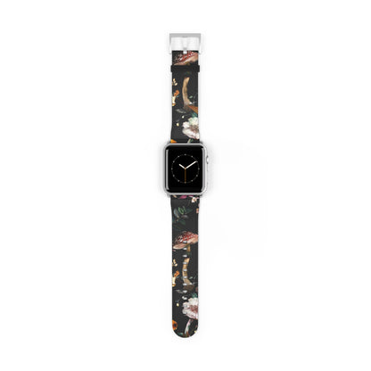 Enchanted Forest Flora Apple Watch Band, Mystical Mushroom and Blooms Smartwatch Strap, Dark Botanical Wristband Accessory. Apple Watch Band Apple Watch Straps For Series 4 5 6 7 8 9 ULTRA SE 38/40/41mm & 42/44/45mm Vegan Faux Leather Band