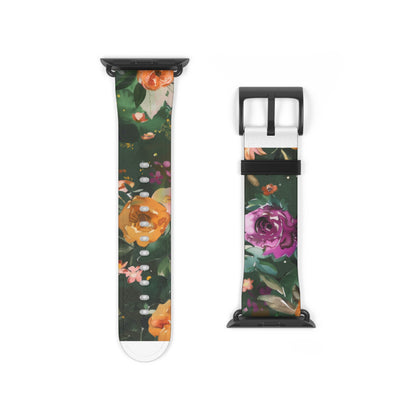 Floral Elegance Apple Watch Band, Vibrant Blossom Design Smartwatch Strap, Chic Rose Garden Wristband Accessory for Spring Apple Watch Band. Apple Watch Straps For Series 4 5 6 7 8 9 ULTRA SE 38/40/41mm & 42/44/45mm Vegan Faux Leather Band