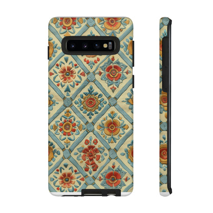 Vintage gesteppte florale iPhone-Hülle, Telefonhülle mit besticktem Design, handwerklich inspirierte Schutzausrüstung, robuste Hüllen