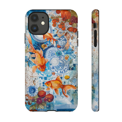 Orientalische Koi-Teich-iPhone-Hülle, traditionelles asiatisches Kunstwerk, ruhige Schutzhülle, robuste Handyhüllen 