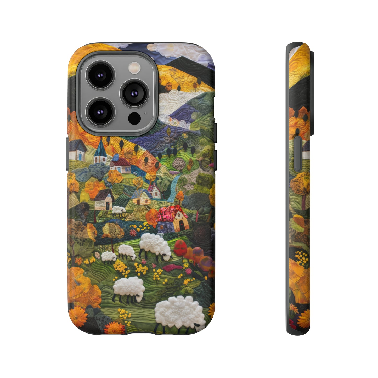 Quaint Countryside Quilt iPhone Case, Artistic Pastoral Landscape, Sturdy Protective Cover, Tough Phone Cases