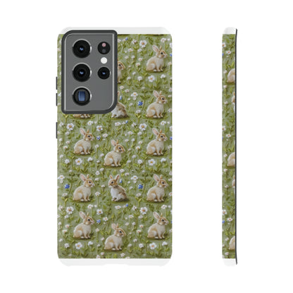 Custodia per iPhone Meadow Rabbits, design Serene Spring Wildlife, custodia protettiva di ispirazione ecologica, custodie per telefoni resistenti