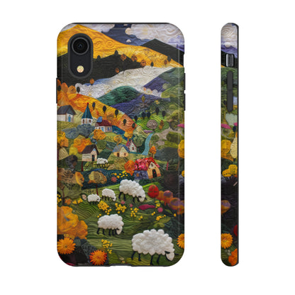 Quaint Countryside Quilt iPhone Case, Artistic Pastoral Landscape, Sturdy Protective Cover, Tough Phone Cases