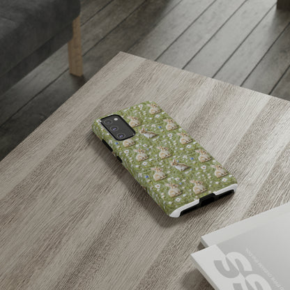 Custodia per iPhone Meadow Rabbits, design Serene Spring Wildlife, custodia protettiva di ispirazione ecologica, custodie per telefoni resistenti