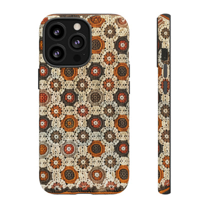 Custodia per iPhone retrò in pizzo all'uncinetto, estetica dal design artigianale, custodia protettiva in stile vintage, custodie per telefono resistenti