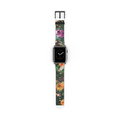 Floral Elegance Apple Watch Band, Vibrant Blossom Design Smartwatch Strap, Chic Rose Garden Wristband Accessory for Spring Apple Watch Band. Apple Watch Straps For Series 4 5 6 7 8 9 ULTRA SE 38/40/41mm & 42/44/45mm Vegan Faux Leather Band