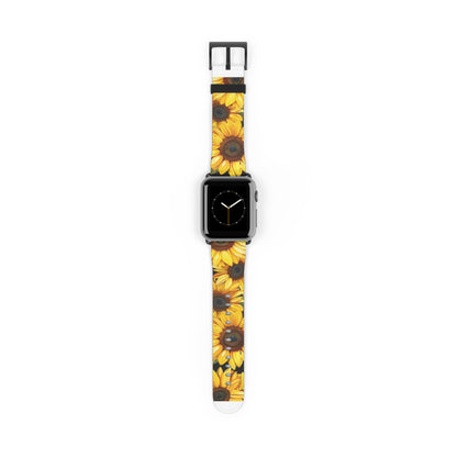 Vibrant Sunflower Fields Apple Watch Strap | Cheerful Floral Design Band | Botanical Smartwatch Accessory | Summer Style Must-Have. Apple Watch Band Apple Watch Straps For Series 4 5 6 7 8 9 ULTRA SE 38/40/41mm & 42/44/45mm Vegan Faux Leather Band