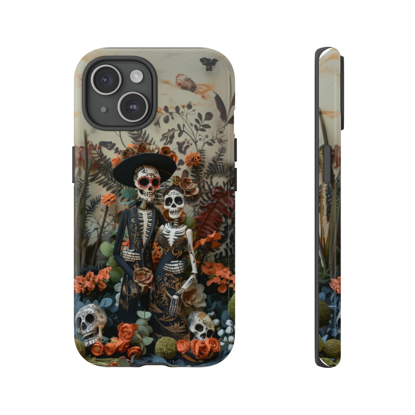 Custodia per telefono Dia de los Muertos, Cover con design di coppia scheletrica, Accessorio protettivo festivo per telefono, Custodie per telefono resistenti 