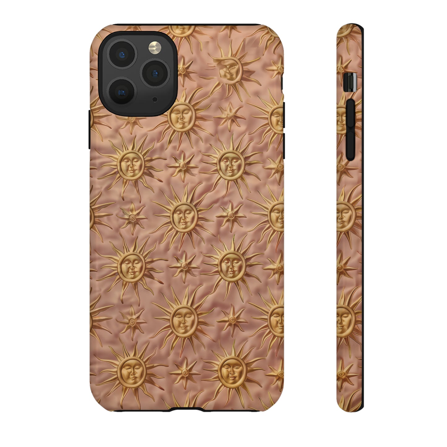 Custodia per iPhone con motivo sole celeste, design solare 3D strutturato, custodia protettiva lussuosa, custodie per telefono resistenti