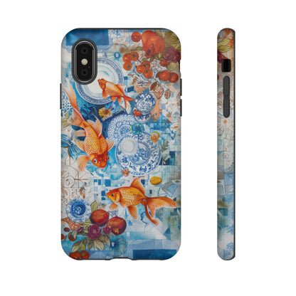 Orientalische Koi-Teich-iPhone-Hülle, traditionelles asiatisches Kunstwerk, ruhige Schutzhülle, robuste Handyhüllen 