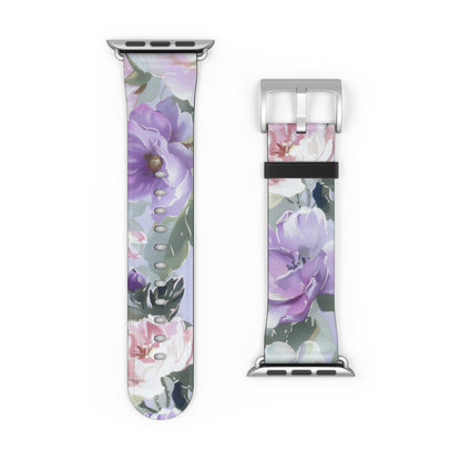 Purple Floral Elegance Apple Watch Band, Artistic Lilac Flower Accessory, Chic Spring Fashion Wearable, Unique Gift. Apple Watch Band Apple Watch Straps For Series 4 5 6 7 8 9 ULTRA SE 38/40/41mm & 42/44/45mm Vegan Faux Leather Band