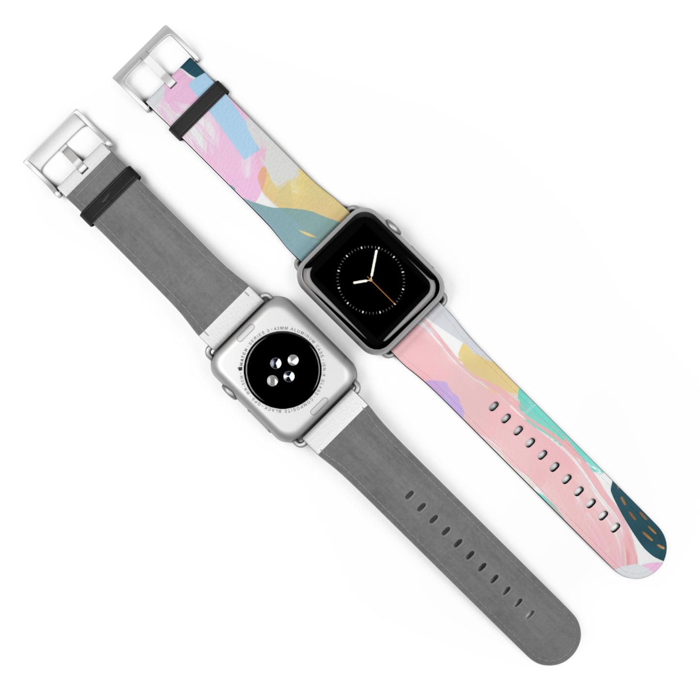 Pastellfarbenes abstraktes Kunst-Apple-Watch-Armband | Sanft gefärbtes, malerisches Armband. Apple Watch-Armband Apple Watch-Armbänder für Serie 4 5 6 7 8 9 ULTRA SE 38/40/41 mm und 42/44/45 mm veganes Kunstlederband