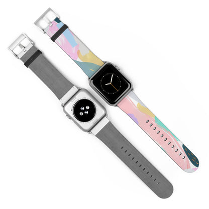 Pastellfarbenes abstraktes Kunst-Apple-Watch-Armband | Sanft gefärbtes, malerisches Armband. Apple Watch-Armband Apple Watch-Armbänder für Serie 4 5 6 7 8 9 ULTRA SE 38/40/41 mm und 42/44/45 mm veganes Kunstlederband