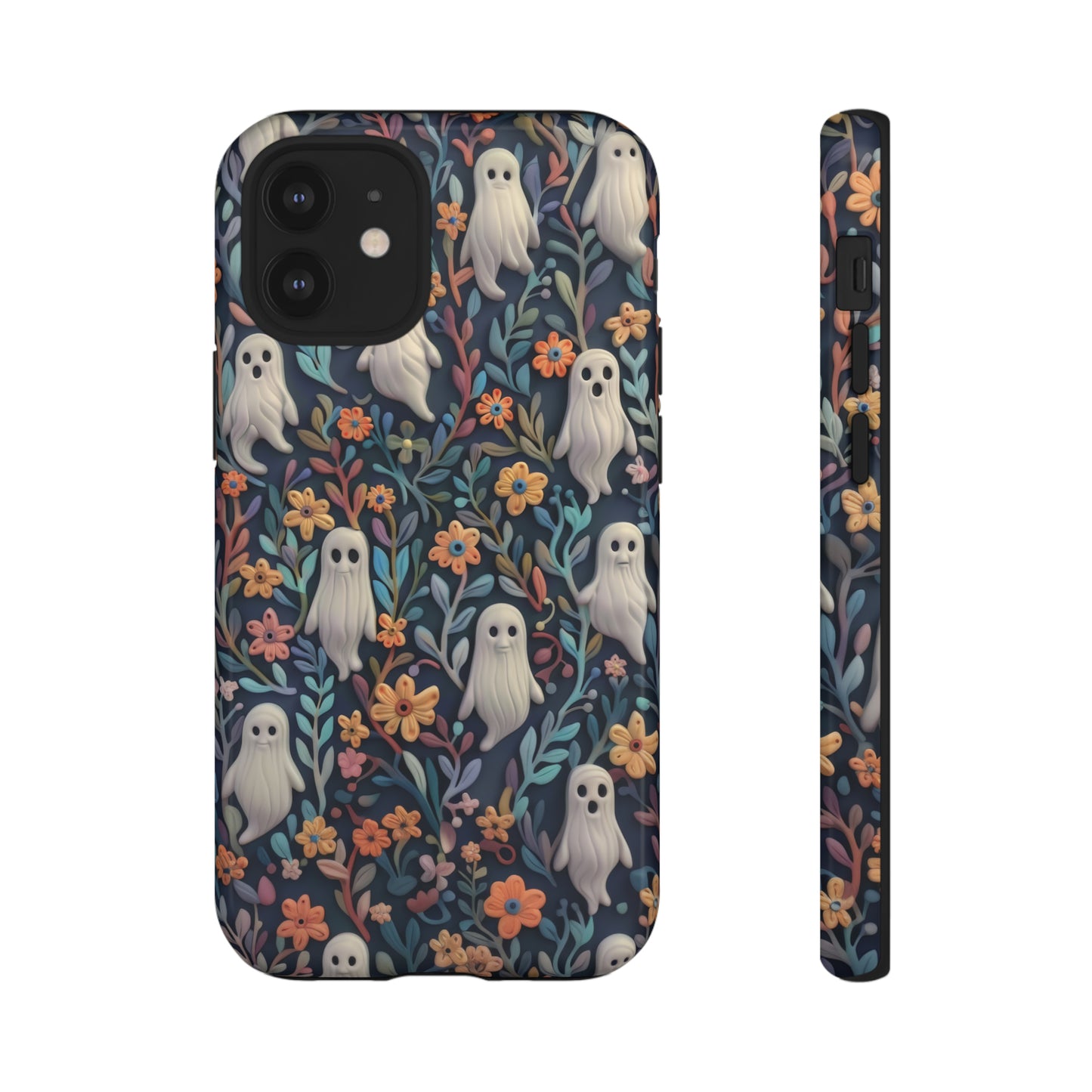 Whimsical Ghosts Floral iPhone Case, Unique Spooky Design, Charming Protective Cover, Tough Cases