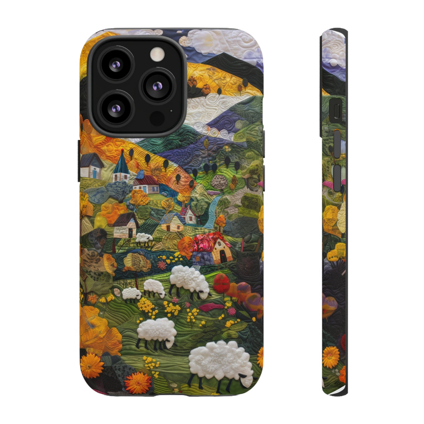 Quaint Countryside Quilt iPhone Case, Artistic Pastoral Landscape, Sturdy Protective Cover, Tough Phone Cases