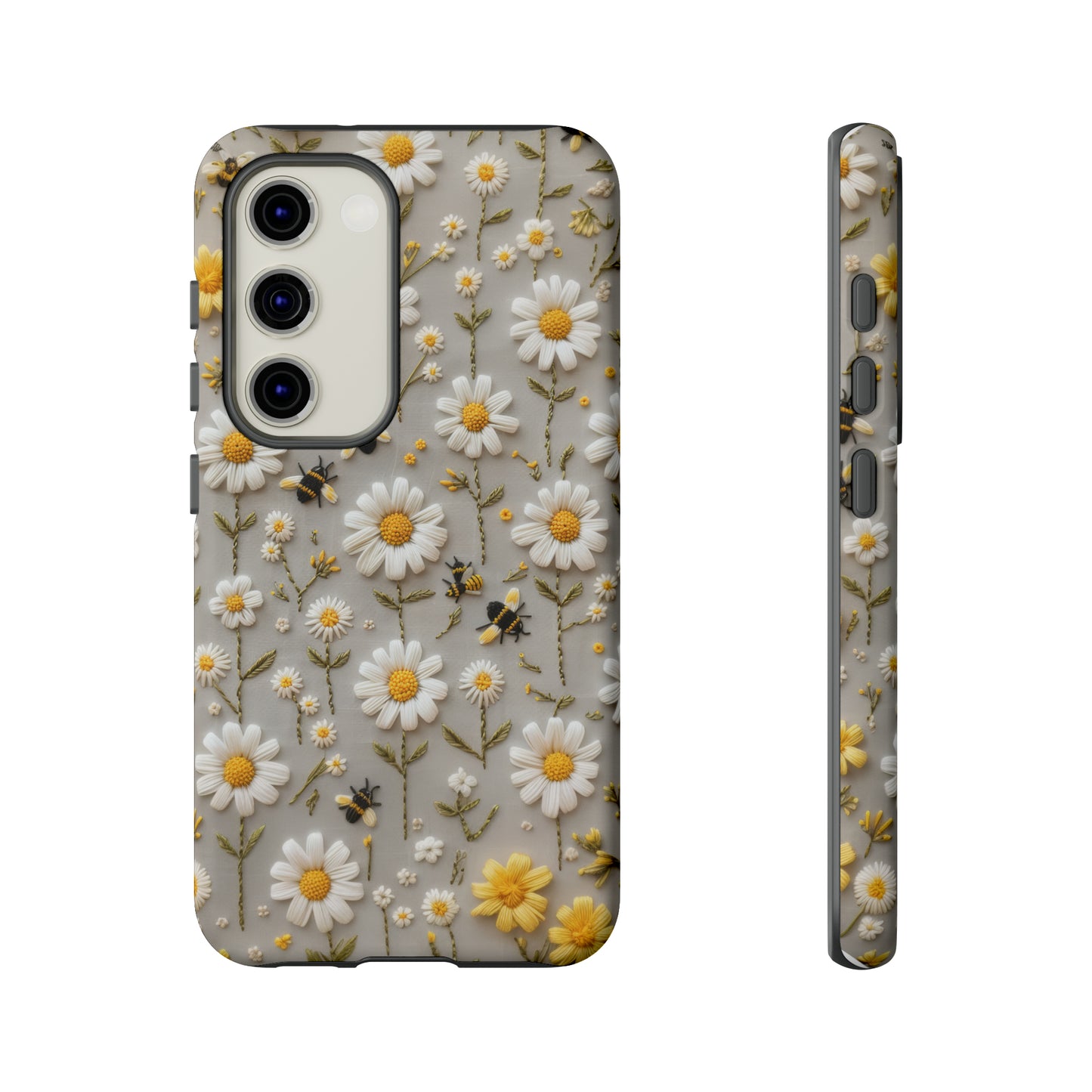 Spring Daisy Phone Case, Bees & Flowers Design, Nature-Inspired Protective Phone Cover, Tough Phone Cases