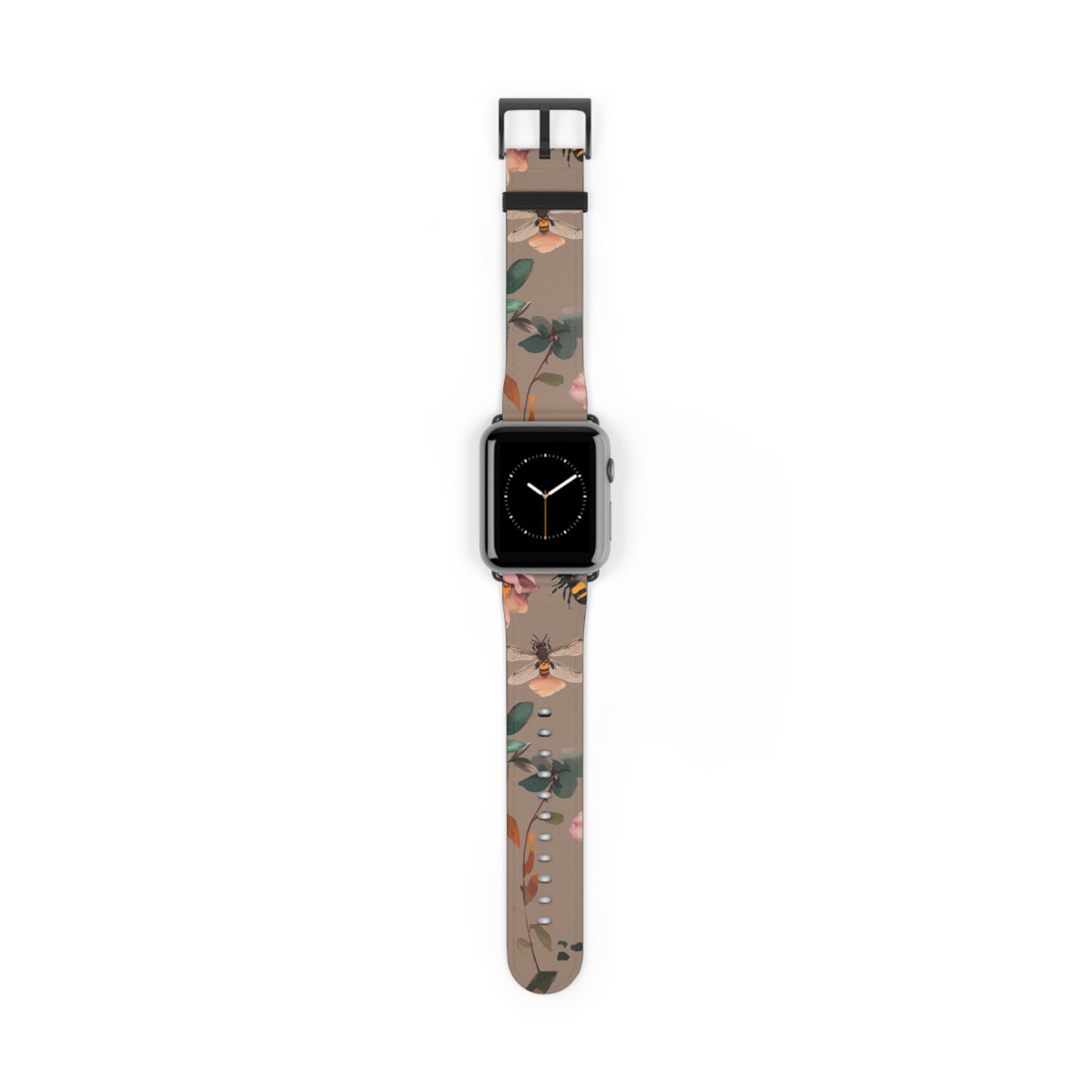 Nature-Inspired Bee and Floral Apple Watch Band, Pollinator Garden Smartwatch Strap, Unique Botanical Wristband Design. Apple Watch Band Apple Watch Straps For Series 4 5 6 7 8 9 ULTRA SE 38/40/41mm & 42/44/45mm Vegan Faux Leather Band