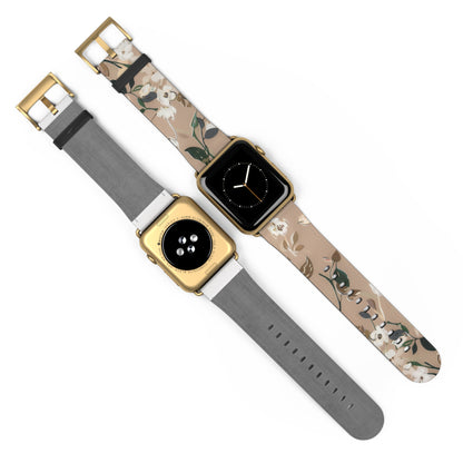 Elegant Botanical Apple Watch Band, Nature-Inspired Watch Accessory, Sophisticated Wearable Art, Chic Gift Idea. Apple Watch Band Apple Watch Straps For Series 4 5 6 7 8 9 ULTRA SE 38/40/41mm & 42/44/45mm Vegan Faux Leather Band