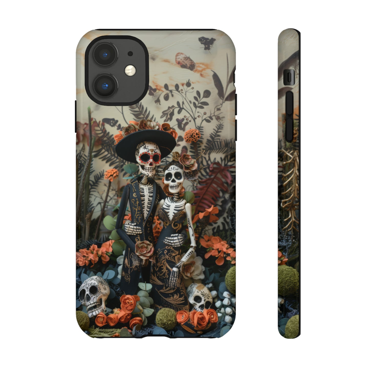 Custodia per telefono Dia de los Muertos, Cover con design di coppia scheletrica, Accessorio protettivo festivo per telefono, Custodie per telefono resistenti 