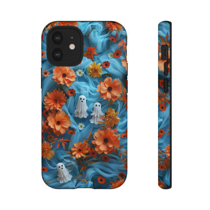 Gruselige florale Halloween Handyhülle, Herbstliche Geister und Blumen Design Hülle für Smartphones, Robuste Handyhüllen