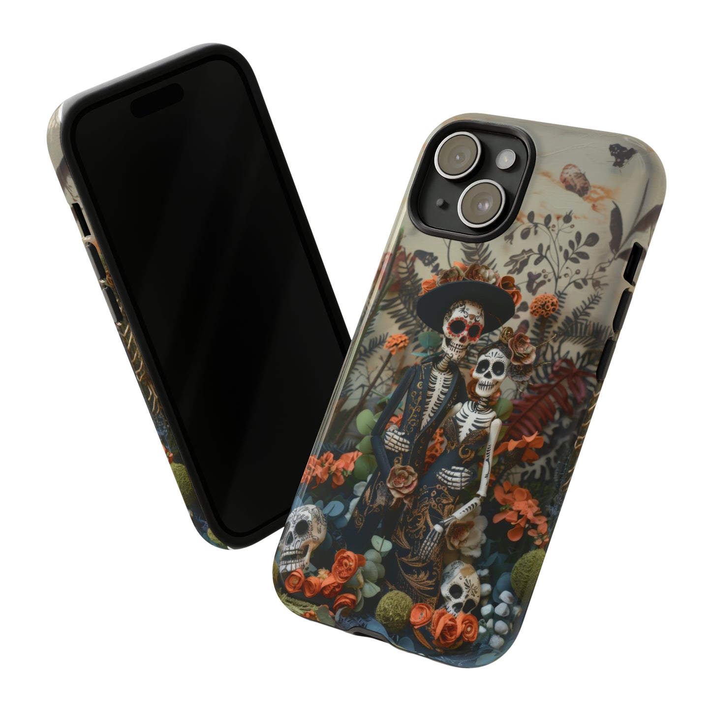 Custodia per telefono Dia de los Muertos, Cover con design di coppia scheletrica, Accessorio protettivo festivo per telefono, Custodie per telefono resistenti 