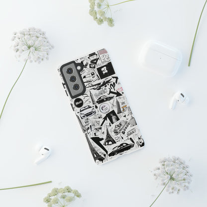 Iconica custodia per telefono con collage musicale in bianco e nero, cover dal design grafico moderno per audiofili, custodie per telefoni resistenti