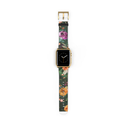 Floral Elegance Apple Watch Band, Vibrant Blossom Design Smartwatch Strap, Chic Rose Garden Wristband Accessory for Spring Apple Watch Band. Apple Watch Straps For Series 4 5 6 7 8 9 ULTRA SE 38/40/41mm & 42/44/45mm Vegan Faux Leather Band