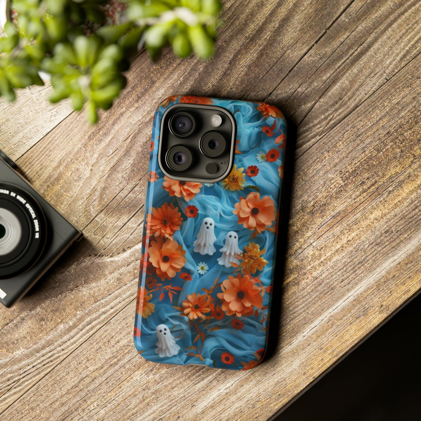 Gruselige florale Halloween Handyhülle, Herbstliche Geister und Blumen Design Hülle für Smartphones, Robuste Handyhüllen