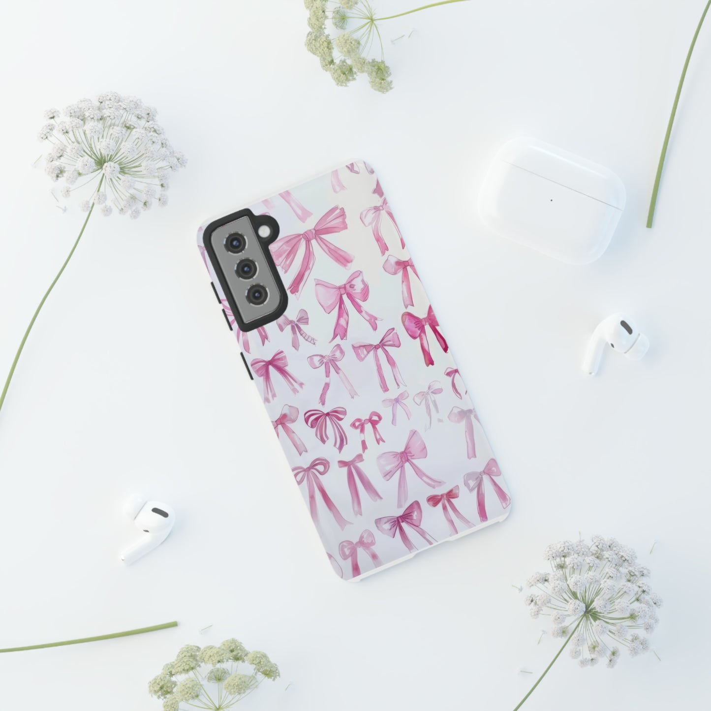 Pretty Pink Bows Phone Case, Feminine Ribbon Design Cover for Smartphones, Charming Accessory, Tough Phone Cases