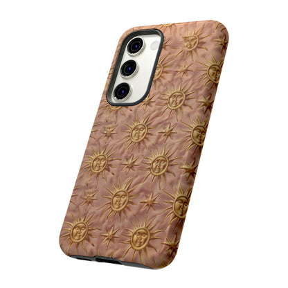 Custodia per iPhone con motivo sole celeste, design solare 3D strutturato, custodia protettiva lussuosa, custodie per telefono resistenti