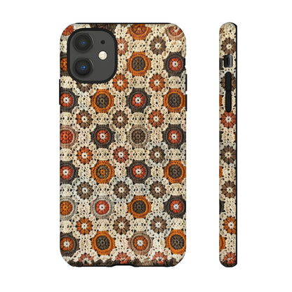 Custodia per iPhone retrò in pizzo all'uncinetto, estetica dal design artigianale, custodia protettiva in stile vintage, custodie per telefono resistenti