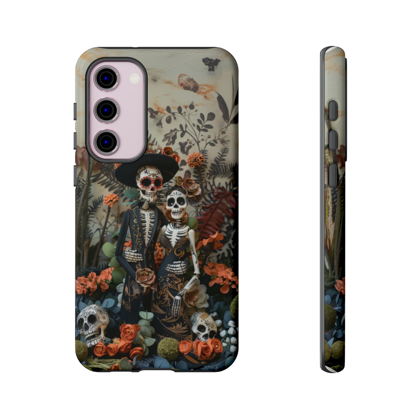 Custodia per telefono Dia de los Muertos, Cover con design di coppia scheletrica, Accessorio protettivo festivo per telefono, Custodie per telefono resistenti 