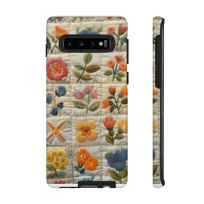 Custodia per telefono floreale trapuntata, cover morbida per telefono con fiori ricamati, custodia per smartphone elegante e protettiva, custodie per telefono resistenti