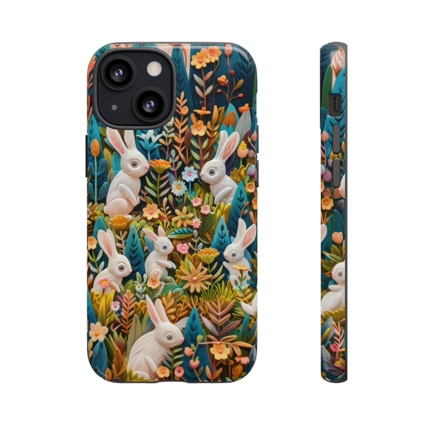 Mystical Garden Bunnies iPhone Case, Enchanted Floral Wonderland, Durable Protective Cover, Tough Phone Cases