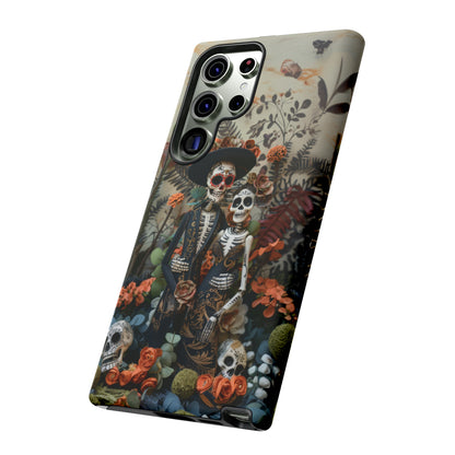 Custodia per telefono Dia de los Muertos, Cover con design di coppia scheletrica, Accessorio protettivo festivo per telefono, Custodie per telefono resistenti 