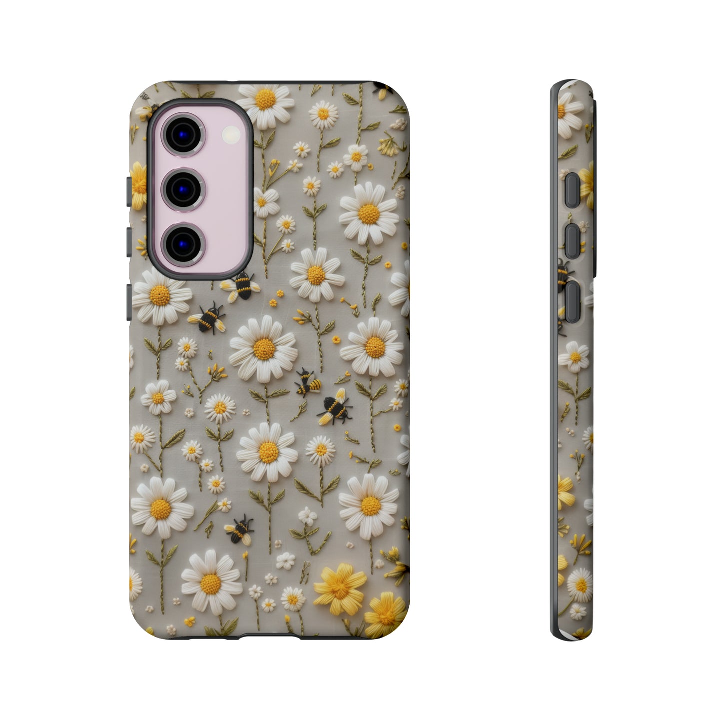 Spring Daisy Phone Case, Bees & Flowers Design, Nature-Inspired Protective Phone Cover, Tough Phone Cases