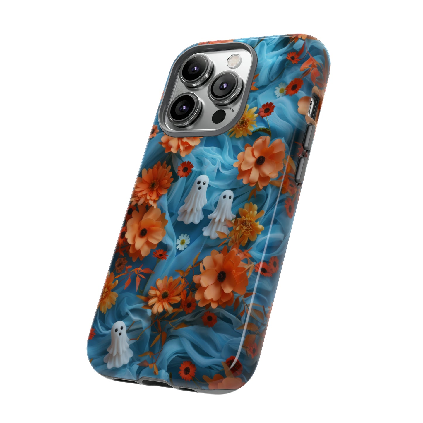 Gruselige florale Halloween Handyhülle, Herbstliche Geister und Blumen Design Hülle für Smartphones, Robuste Handyhüllen