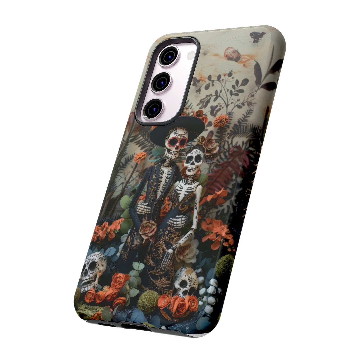 Custodia per telefono Dia de los Muertos, Cover con design di coppia scheletrica, Accessorio protettivo festivo per telefono, Custodie per telefono resistenti 