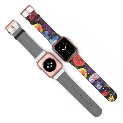 Floral Elegance Apple Watch Strap, Lush Botanical Print Watch Band, Chic Garden-Inspired Accessory for Everyday Style. Apple Watch Band Apple Watch Straps For Series 4 5 6 7 8 9 SE 38/40/41mm & 42/44/45mm Vegan Faux Leather Band