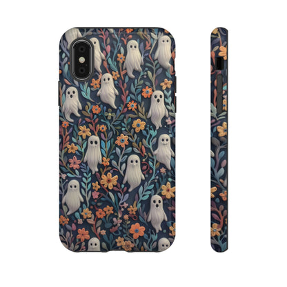 Whimsical Ghosts Floral iPhone Case, Unique Spooky Design, Charming Protective Cover, Tough Cases