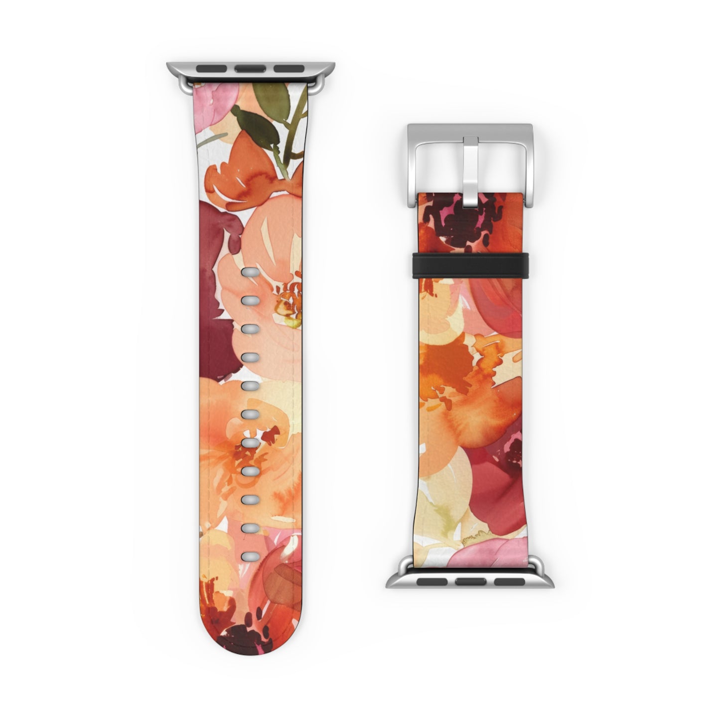 Lebendiges Apple Watch-Armband mit Aquarell-Blumenmuster | Künstlerisches Blütenarmband. Apple Watch-Armband Apple Watch-Armbänder für Serie 4, 5, 6, 7, 8, 9, ULTRA SE, 38/40/41 mm und 42/44/45 mm, veganes Kunstlederband 