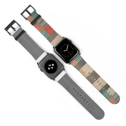 Modernes Apple Watch-Armband mit Erdtönen und Streifen | Modernes Armband in neutraler Farbpalette. Apple Watch-Armband, Apple Watch-Armbänder für Serie 4, 5, 6, 7, 8, 9, ULTRA SE, 38/40/41 mm und 42/44/45 mm, veganes Kunstlederarmband 