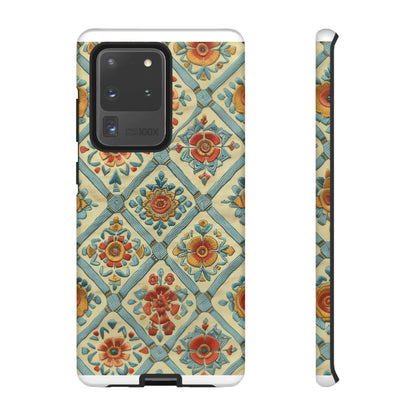 Vintage gesteppte florale iPhone-Hülle, Telefonhülle mit besticktem Design, handwerklich inspirierte Schutzausrüstung, robuste Hüllen