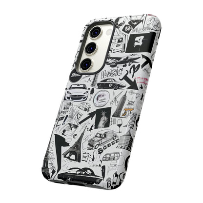 Iconica custodia per telefono con collage musicale in bianco e nero, cover dal design grafico moderno per audiofili, custodie per telefoni resistenti