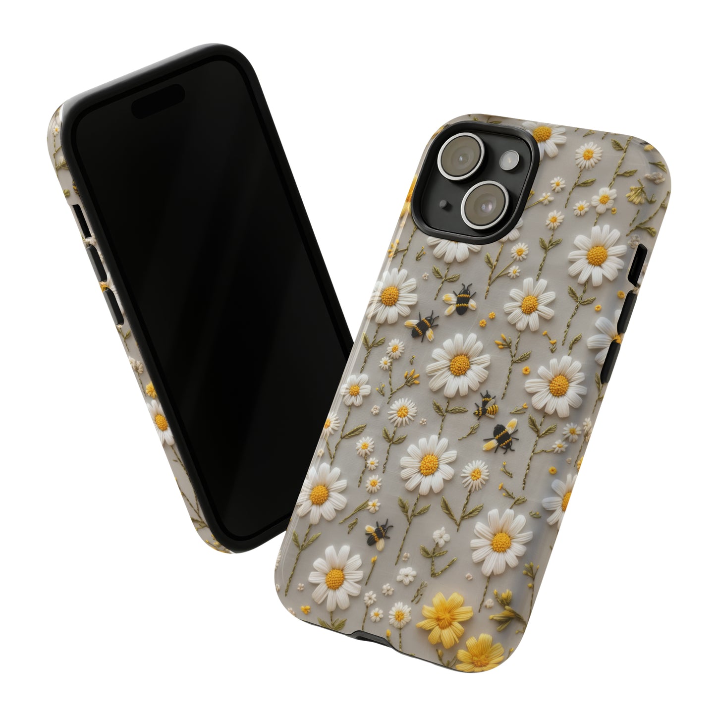 Spring Daisy Phone Case, Bees & Flowers Design, Nature-Inspired Protective Phone Cover, Tough Phone Cases