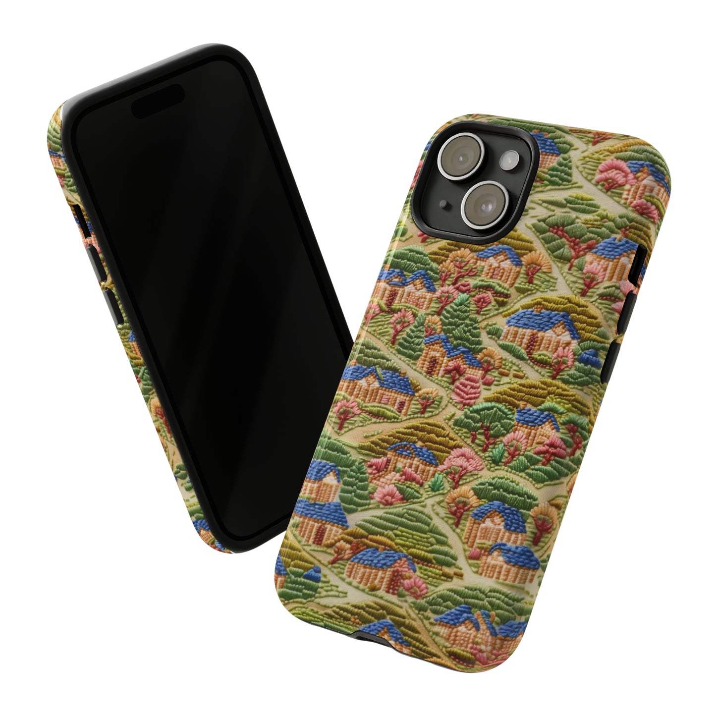 Caratteristica custodia per iPhone trapuntata in stile country, design patchwork affascinante, cover per telefono artistica e protettiva, custodie per telefono resistenti