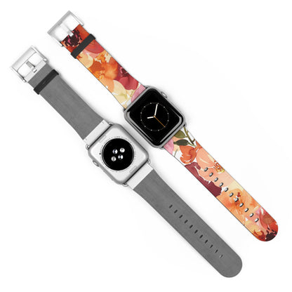 Lebendiges Apple Watch-Armband mit Aquarell-Blumenmuster | Künstlerisches Blütenarmband. Apple Watch-Armband Apple Watch-Armbänder für Serie 4, 5, 6, 7, 8, 9, ULTRA SE, 38/40/41 mm und 42/44/45 mm, veganes Kunstlederband 