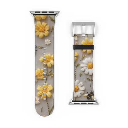 Spring Meadow Daisy Apple Watch Band, Fresh Yellow & White Floral Design, Nature-Inspired Smartwatch Strap. Apple Watch Band Apple Watch Straps For Series 4 5 6 7 8 9 ULTRA SE 38/40/41mm & 42/44/45mm Vegan Faux Leather Band