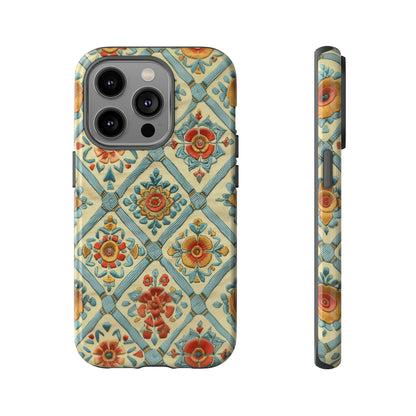 Vintage gesteppte florale iPhone-Hülle, Telefonhülle mit besticktem Design, handwerklich inspirierte Schutzausrüstung, robuste Hüllen