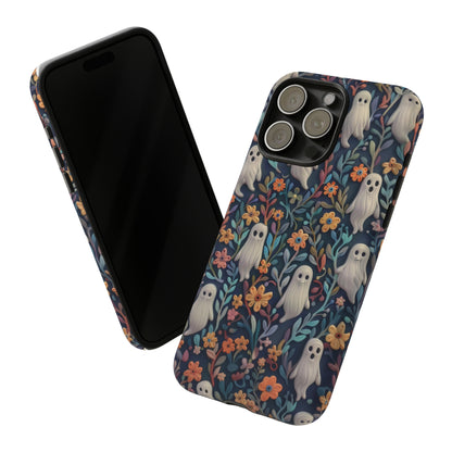 Whimsical Ghosts Floral iPhone Case, Unique Spooky Design, Charming Protective Cover, Tough Cases